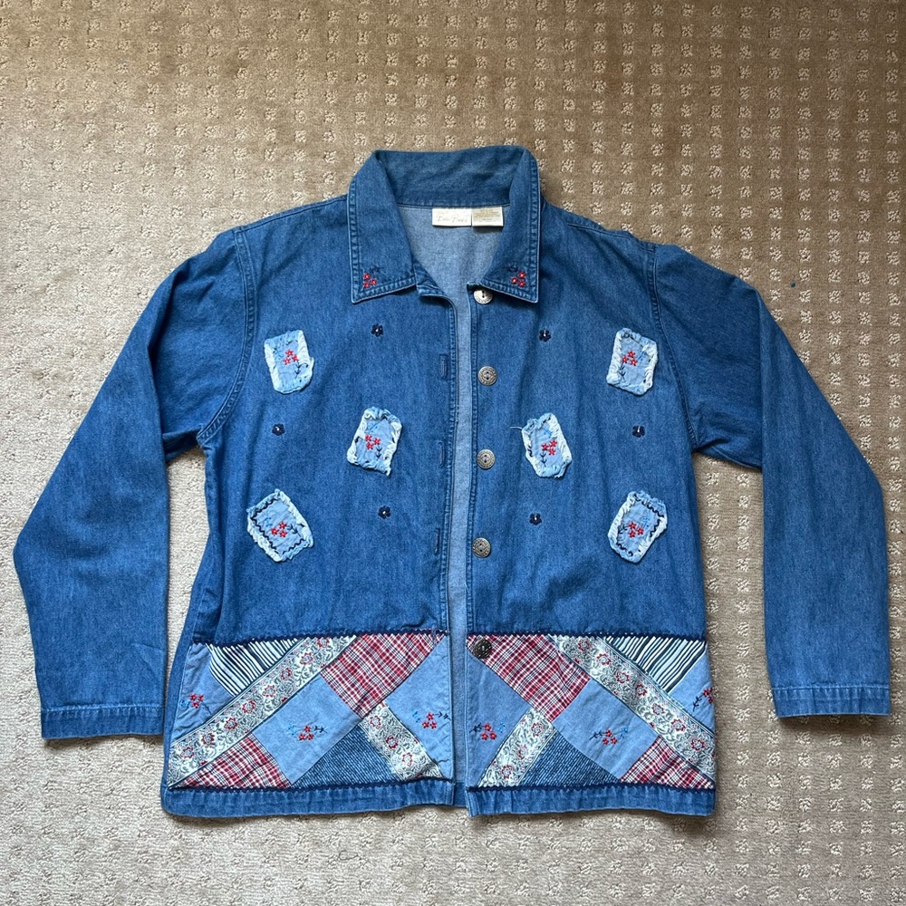 Blue Denim Jacket with Floral Patchwork